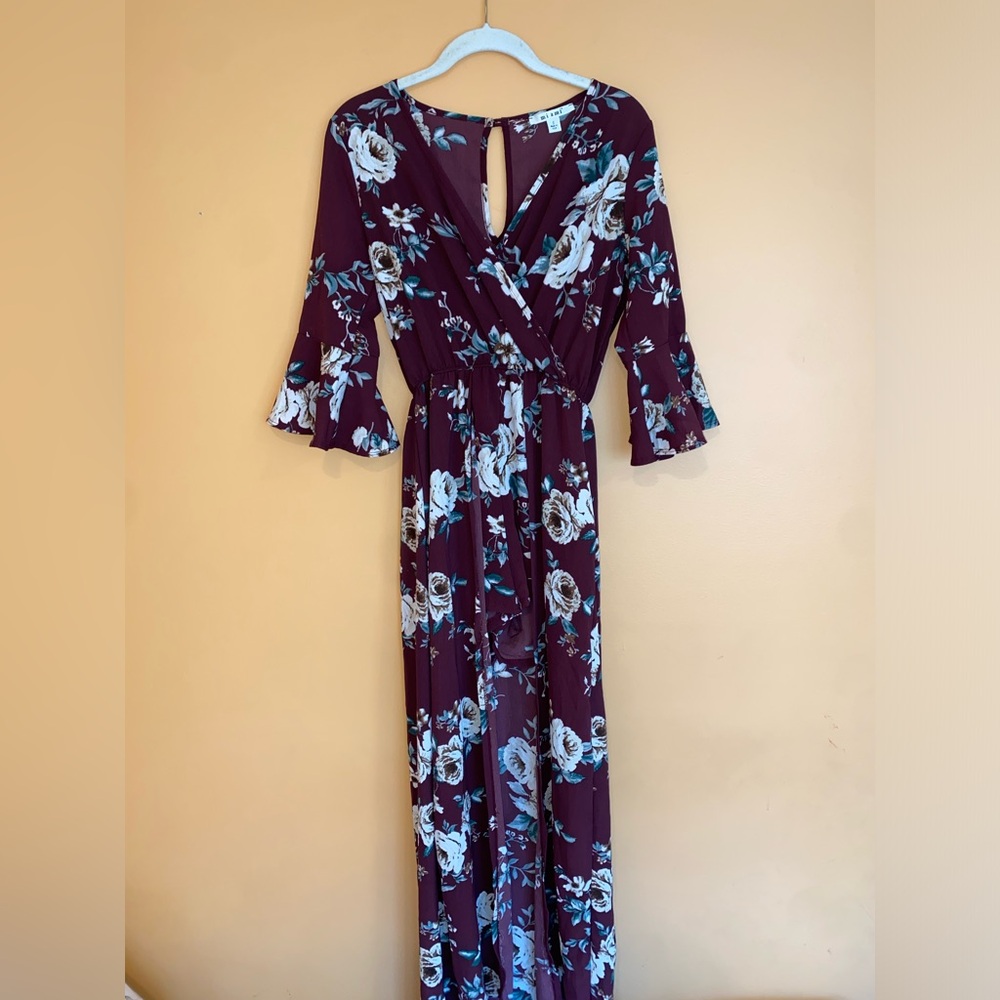 Burgundy Floral Maxi Romper Sm